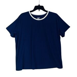 Lands End Soft Pajama Tee Short Sleeve Large Blue Round Collar Shirt Loungewear